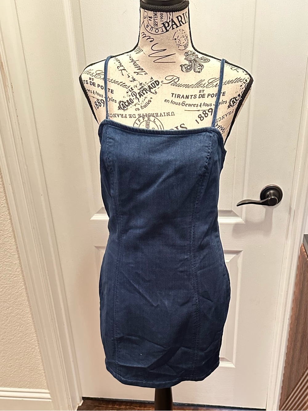 iris Navy Denim Mini Dress with Thin Straps